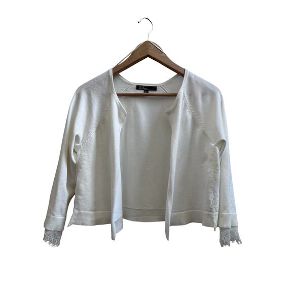 89th & Madison Ivory Lace Detail Rib Trim Open Crop Cardigan Petite Size XL - Picture 2 of 10